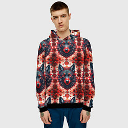 Толстовка-худи мужская Серые волки на красном фоне, цвет: 3D-черный — фото 2