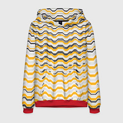 Толстовка-худи мужская Чёрные и жёлтые полосы на белом фоне, цвет: 3D-красный