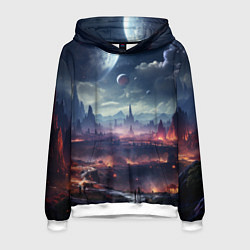 Толстовка-худи мужская Фантастическая планета внутри космоса, цвет: 3D-белый