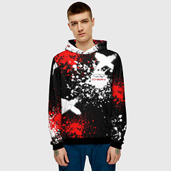 Толстовка-худи мужская Логотип Chery Automobile на фоне брызг красок, цвет: 3D-черный — фото 2