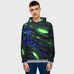 Толстовка-худи мужская Разлом плит с зеленым свечением, цвет: 3D-меланж — фото 2
