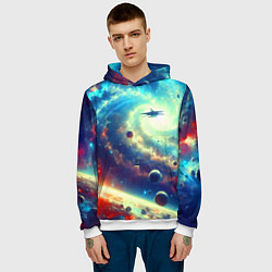 Толстовка-худи мужская Полёт к далёкой галактике - нейросеть, цвет: 3D-белый — фото 2