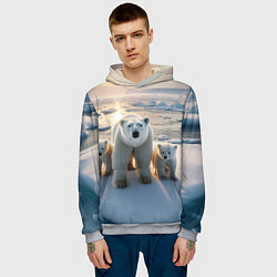 Толстовка-худи мужская Polar bear with her cubs - ai art, цвет: 3D-меланж — фото 2