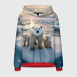 Толстовка-худи мужская Polar bear with her cubs - ai art, цвет: 3D-красный