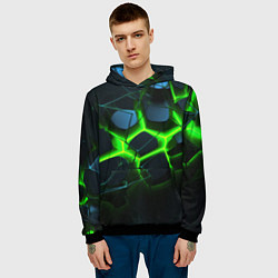 Толстовка-худи мужская Зеленый неон и разлом плит, цвет: 3D-черный — фото 2