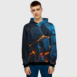 Толстовка-худи мужская Разлом плит с оранжевым свечением, цвет: 3D-черный — фото 2