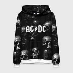 Толстовка-худи мужская AC DC - черные черепа, цвет: 3D-белый