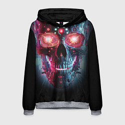 Толстовка-худи мужская Неоновый кибер череп - нейросеть, цвет: 3D-меланж