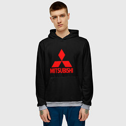 Толстовка-худи мужская Mitsubishi red logo, цвет: 3D-меланж — фото 2