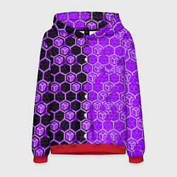 Толстовка-худи мужская Техно-киберпанк шестиугольники фиолетовый и чёрный, цвет: 3D-красный
