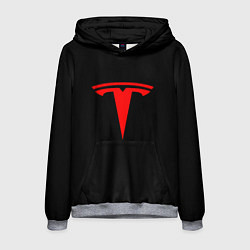 Толстовка-худи мужская Tesla red logo, цвет: 3D-меланж