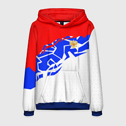 Толстовка-худи мужская Россия- астрактивный триколор, цвет: 3D-синий