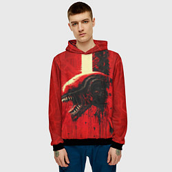 Толстовка-худи мужская Ксеноморф в красных тонах, цвет: 3D-черный — фото 2