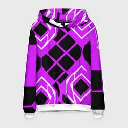 Толстовка-худи мужская Чёрные квадраты и белые полосы на фиолетовом фоне, цвет: 3D-белый