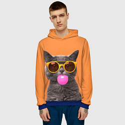 Толстовка-худи мужская Кот в очках с жвачкой, цвет: 3D-синий — фото 2