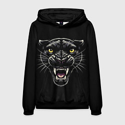 Толстовка-худи мужская Оскал пантеры - нейросеть, цвет: 3D-черный