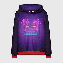 Толстовка-худи мужская Неоновые пальмы summer vibes, цвет: 3D-красный
