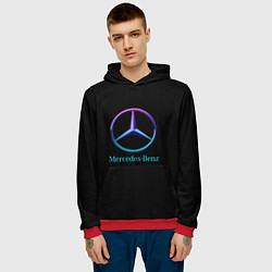 Толстовка-худи мужская Mercedes neon logo, цвет: 3D-красный — фото 2