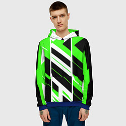 Толстовка-худи мужская Black and green stripes on a white background, цвет: 3D-синий — фото 2