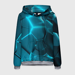 Толстовка-худи мужская Неоновые холодные голубые плиты в разломе, цвет: 3D-меланж