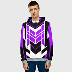 Толстовка-худи мужская Purple and black stripes on a white background, цвет: 3D-меланж — фото 2