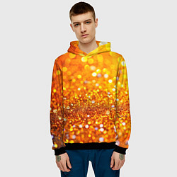 Толстовка-худи мужская Оранжевые и желтые блестяшки боке, цвет: 3D-черный — фото 2