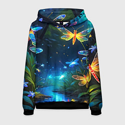 Толстовка-худи мужская Сказочный лес - бабочки, цвет: 3D-черный