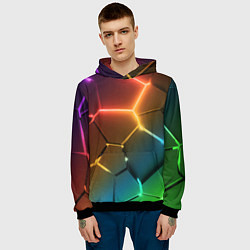 Толстовка-худи мужская Радужные неоновые плиты в разломе, цвет: 3D-черный — фото 2