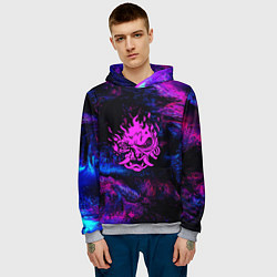 Толстовка-худи мужская Cyberpunk неоновые краски, цвет: 3D-меланж — фото 2