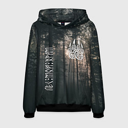 Толстовка-худи мужская Символ волчья лапа и сумрачный лес - лес мой храм, цвет: 3D-черный