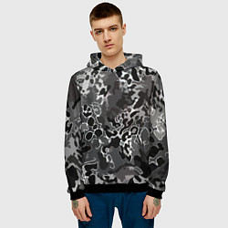 Толстовка-худи мужская Чёрно-серый абстракция, цвет: 3D-черный — фото 2