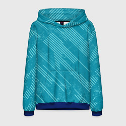 Толстовка-худи мужская Абстракция светлые линии на зеленом фоне, цвет: 3D-синий
