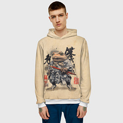 Толстовка-худи мужская Жаба самурай - japan aesthetic, цвет: 3D-белый — фото 2