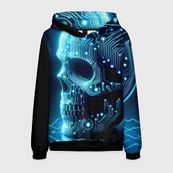 Толстовка-худи мужская Cyber neon skull - ai art с дорожками на плате, цвет: 3D-черный