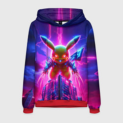 Толстовка-худи мужская Neon horror - cyber Pikachu, цвет: 3D-красный