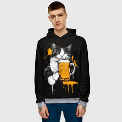 Толстовка-худи мужская Уставший кот с кружкой пива, цвет: 3D-меланж — фото 2