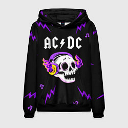 Толстовка-худи мужская AC DC неоновый череп, цвет: 3D-черный