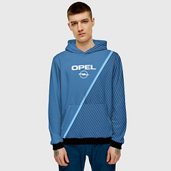Толстовка-худи мужская Opel сине-голубой в полоску, цвет: 3D-черный — фото 2