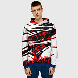Толстовка-худи мужская Красно-чёрная агрессивная абстракция на белом фоне, цвет: 3D-синий — фото 2
