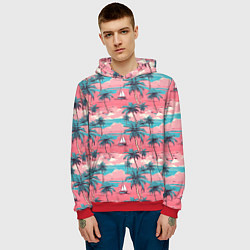 Толстовка-худи мужская Летний закат на море паттерн-текстура, цвет: 3D-красный — фото 2