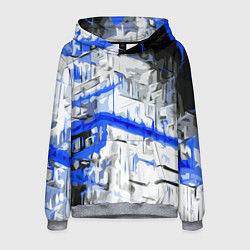 Толстовка-худи мужская Сине-белая абстракция на чёрном фоне, цвет: 3D-меланж