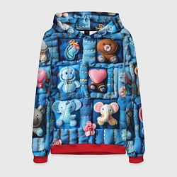 Толстовка-худи мужская Слоники на пэчворк, цвет: 3D-красный