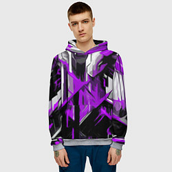 Толстовка-худи мужская White and purple abstraction on a black background, цвет: 3D-меланж — фото 2