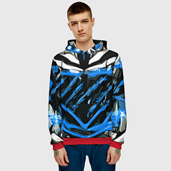 Толстовка-худи мужская Blue and white abstraction on a black background, цвет: 3D-красный — фото 2