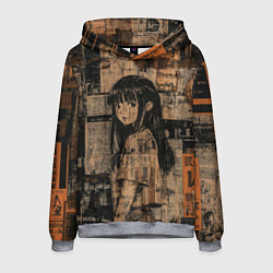 Толстовка-худи мужская Девчонка на фоне газетных вырезок, цвет: 3D-меланж
