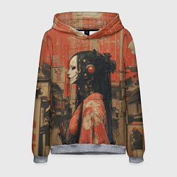 Толстовка-худи мужская Девушка-андроид в кимоно, цвет: 3D-меланж