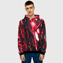 Толстовка-худи мужская Красно-чёрная киберпанк абстракция, цвет: 3D-черный — фото 2