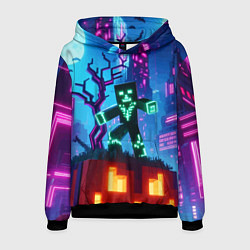 Толстовка-худи мужская Minecraft and halloween - neon glow, цвет: 3D-черный