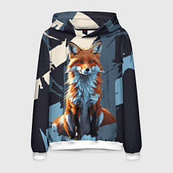 Толстовка-худи мужская Лиса на ночном фоне, цвет: 3D-белый