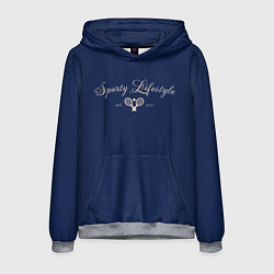 Толстовка-худи мужская Sporty lifestyle синий фон для тенниса, цвет: 3D-меланж